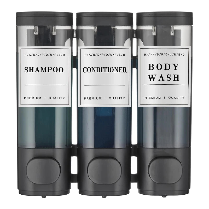Bathroom No Drill Wall Mounted 3 Chamber Shampoo and Conditioner Soap Dispenser for Shower