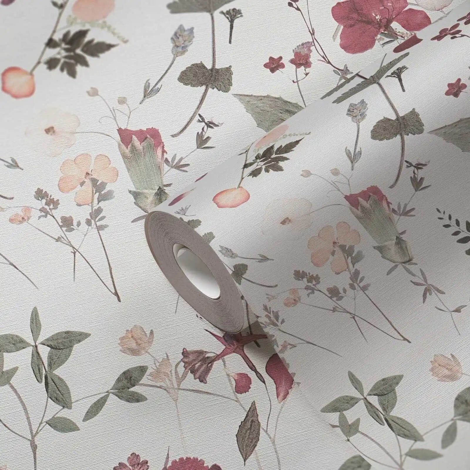 Made in Germany - Wallpaper rolls Floral White Violet Pink Green - Non Woven Vinyl - Modern Wallpaper Flowers - 1005 x 053 m
