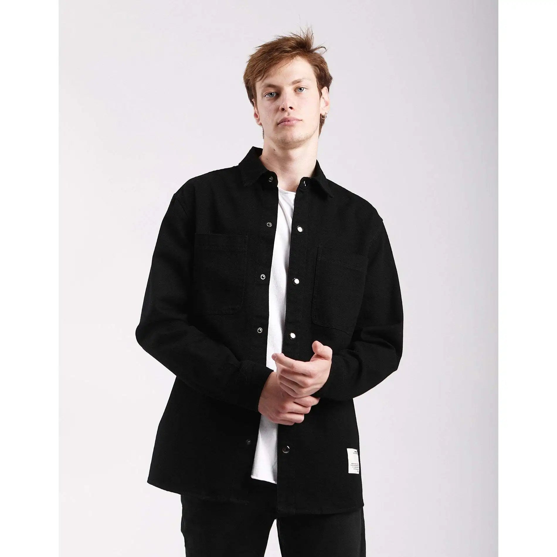 Regular Fit Subtle Embossed Cotton Imperio Design Men's Basic Denim Overshirt Full Sleeve Turn-down Collar Breathable Winter