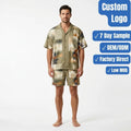 Custom Tropical Print Men's Shirt Set Hawaiian Beach Short Set Breathable Knitted Fabric 320g Summer Vacation Wear MegaBDM