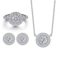 Sterling Silver Round Cubic Zirconia Crystal Bridal Ring Pendant Necklace Earrings Set for Wedding Bride Bridesmaids