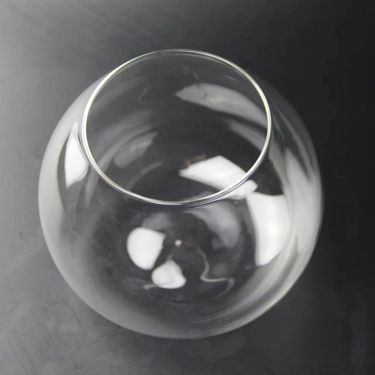 Glass Plant Terrarium with Wood Base Ventilation Terrarium for Plant Desktop 12cm DIY Fish Tank Round Glass Aquarium