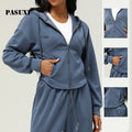 PASUXI Women Hooded Zipper Cardigan Athletic Fleece Jacket Yoga Sweatshirt Loose Fit Casual Sportswear