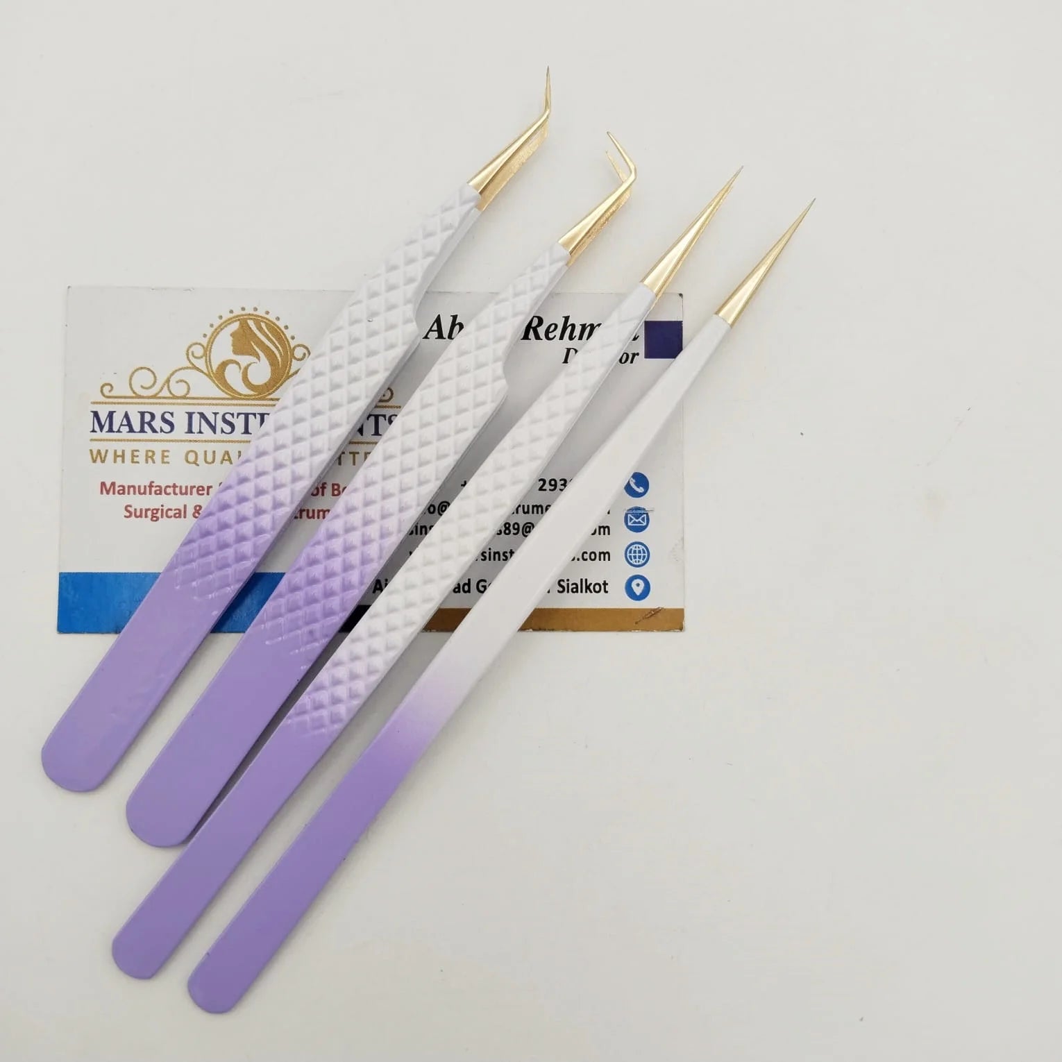 Pointed Straight Eyelash Extensions Tweezers 90 Degree Skinny Gold Tip Ombre Tweezers