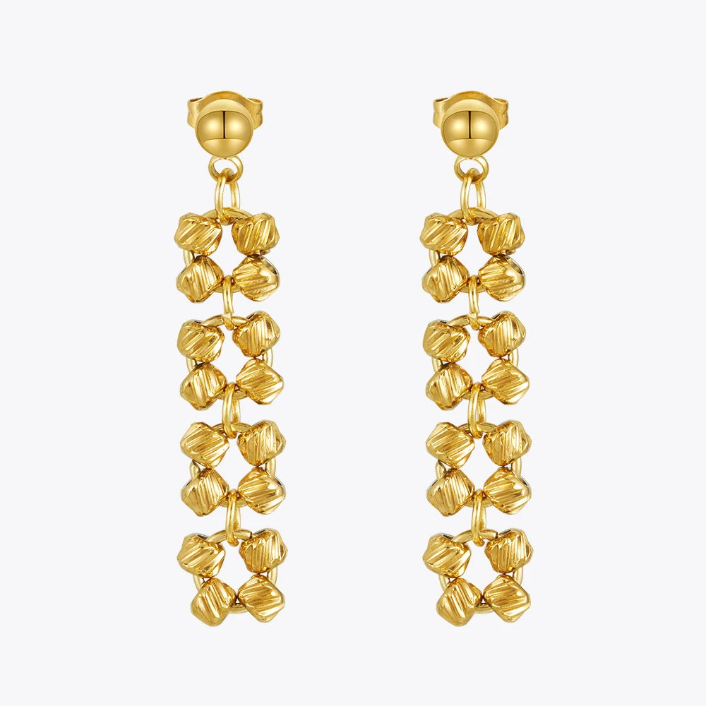 Latest 18K Gold Plated Stainless Steel Jewelry Mini Ball Tassel Beaded Drop Earrings Waterproof for Women Gift Earrings E241616