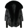 Custom Quilted Women's FUR-Trimmed Down Puffer Coat Real Fur Collar Down Jacket