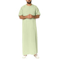 Men's Muslim Clothing Arab Ramadan Robe Crewneck Long Gown Islamic Thobe Solid Short Sleeve Henley Shirts