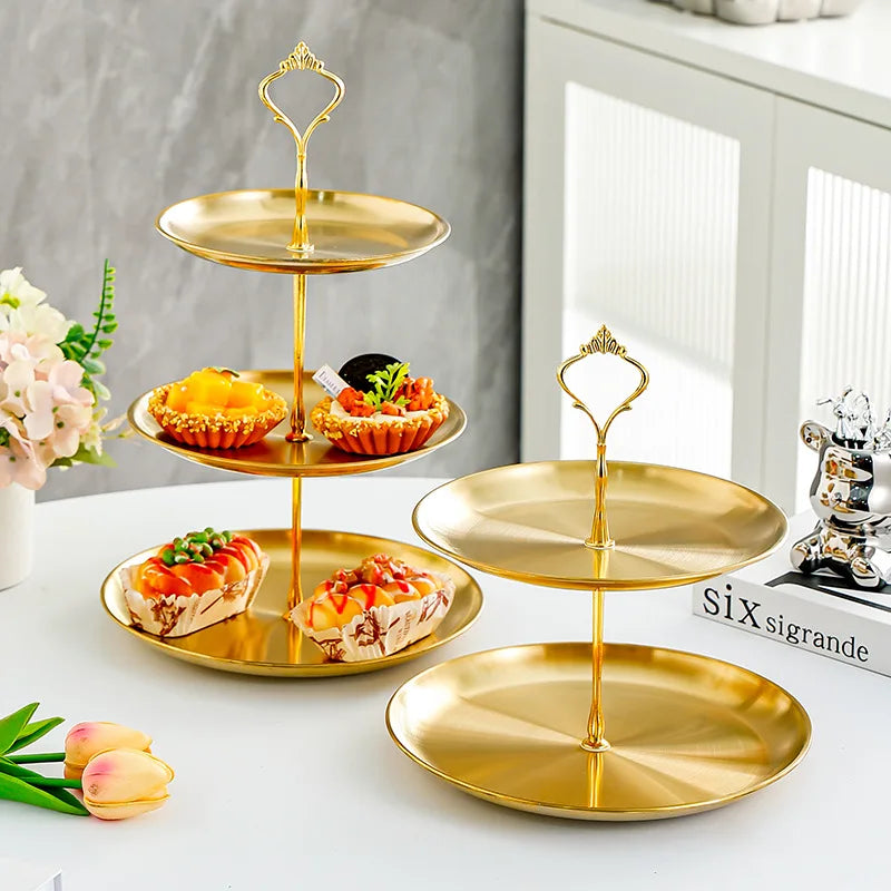 Decorative Cake Stand Stainless Steel Tray 3 Tier Fruit Plate Dessert Plate for Wedding Party