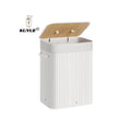KUYUE Bamboo Rectangular Storage Hamper Foldable Laundry Basket with 3 Handles and Lid Multi-Purpose Bag for Clothes Washing
