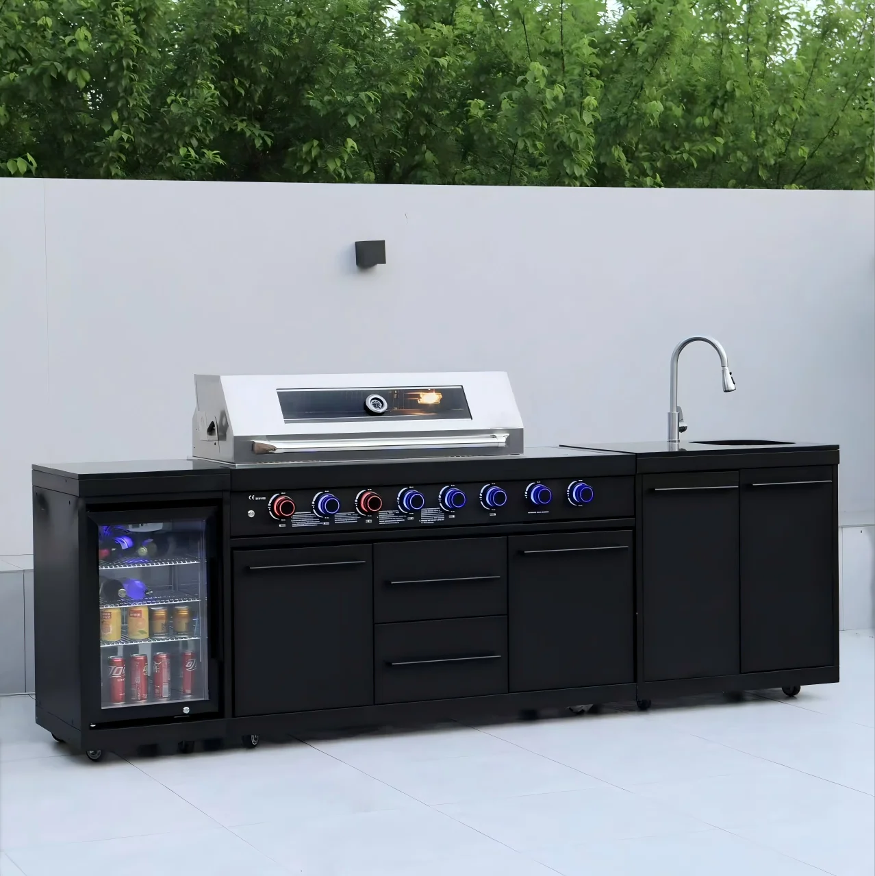Factory Custom Luxury Modern Modular BBQ Island with Complete Stainless Steel Powder Coated 6 Burners LPG/NG Outdoor Grill