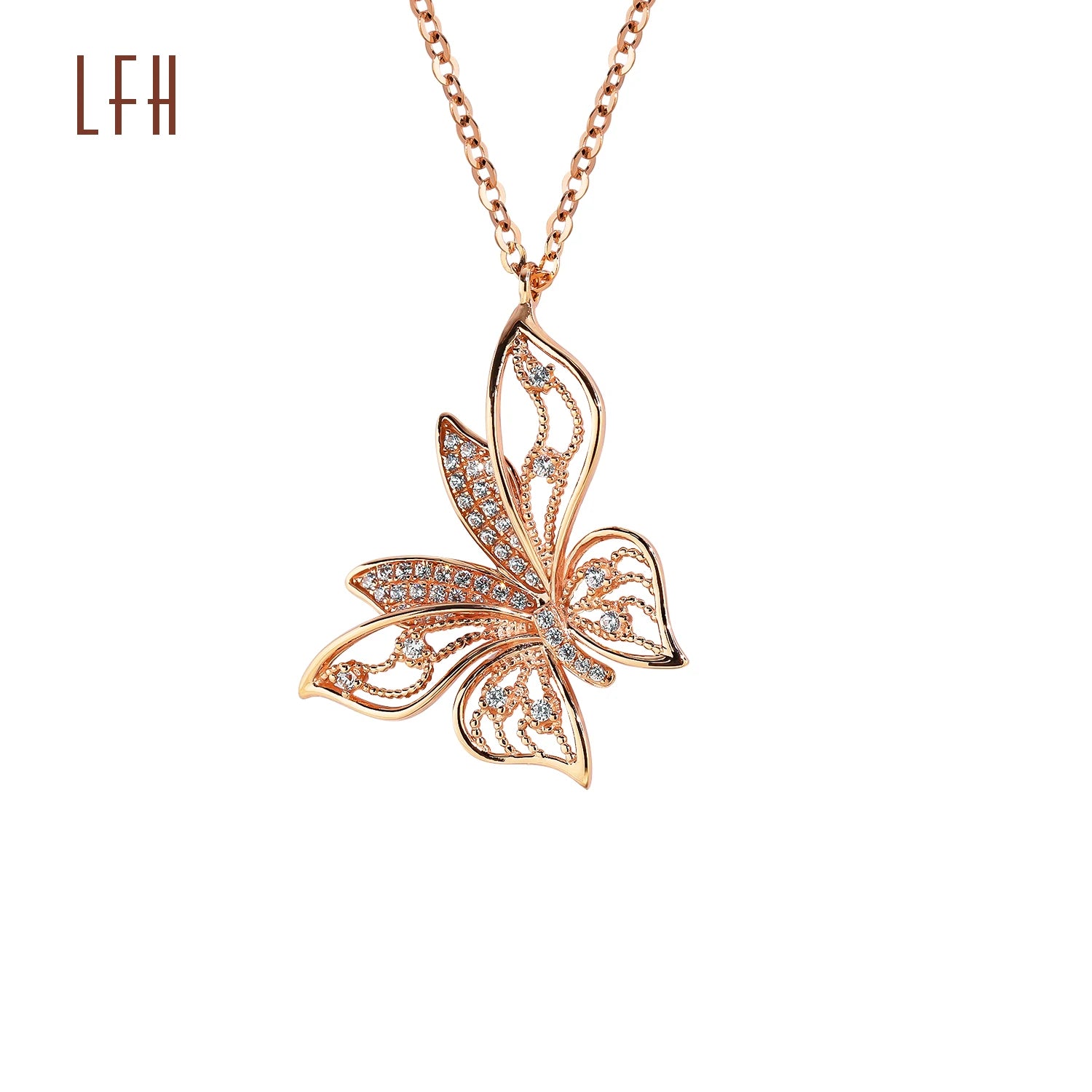 Wholesale Fine Jewelry Butterfly Pendant Chain Necklace Cz Diamond butterfly Charm Gold Jewelry 18k Real 18k Pure Gold Jewelry