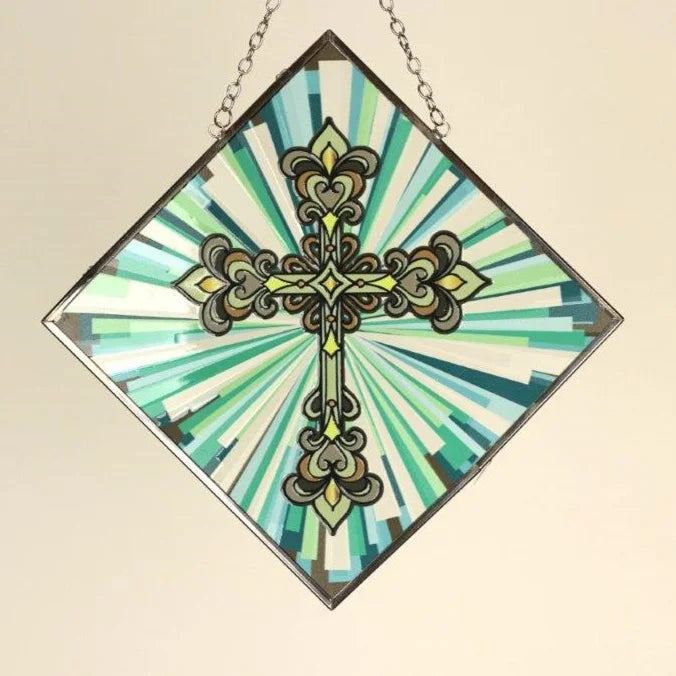 Beautiful Christian Stained Glass Cross Resin Faith-Inspired Angel Art Feng Shui Religious Decor for Gifts