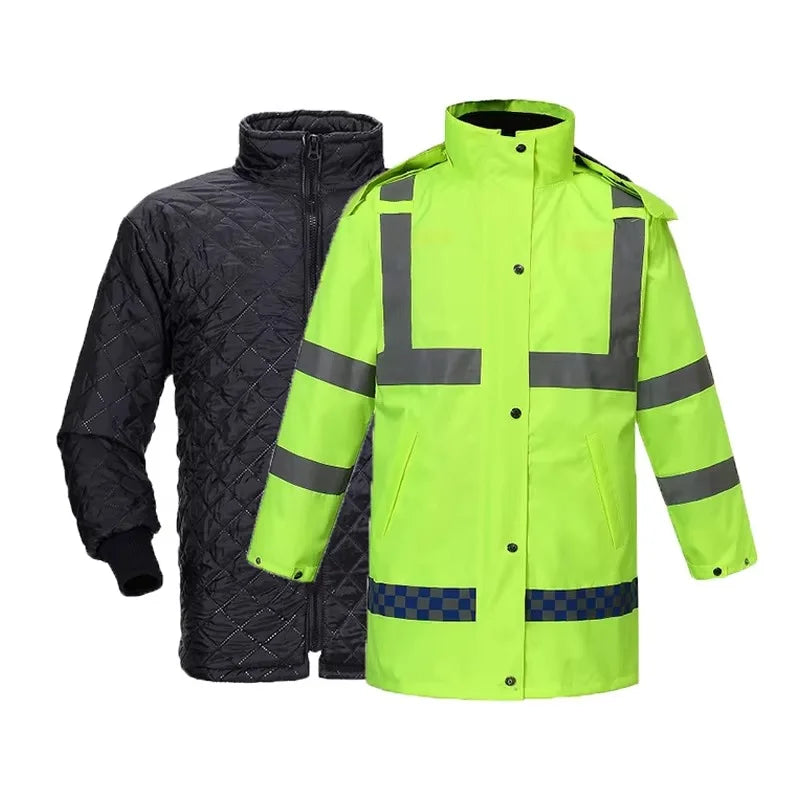 Men's Long-Sleeve Reflective Polyester/Cotton Guard Jackets High-Visibility Winter Workwear Waterproof Industrial Safety
