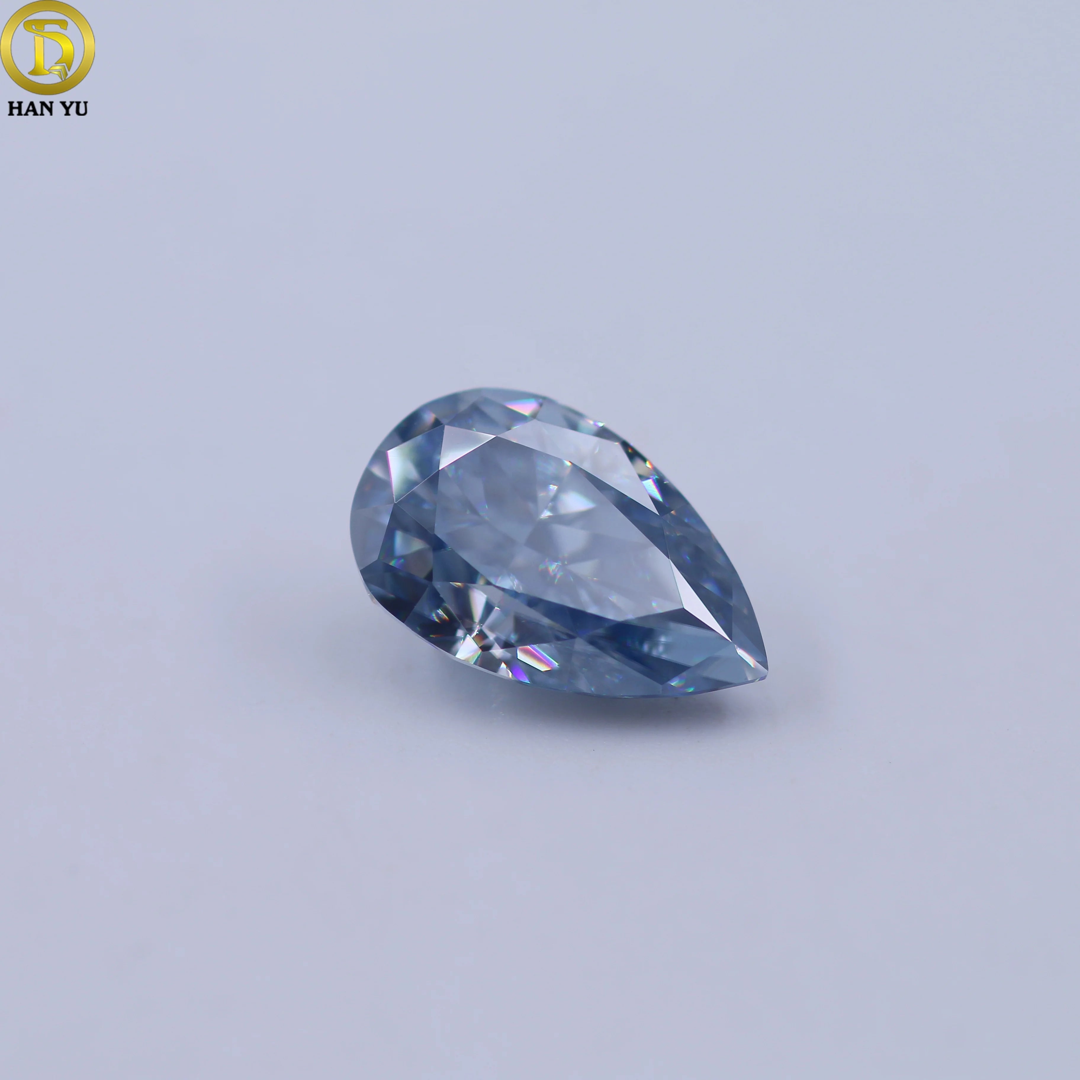 HanYu 7*11mm Pear Shape Ice Crushed Cut Moissanite Light Blue Loose Gemstones Moissanite