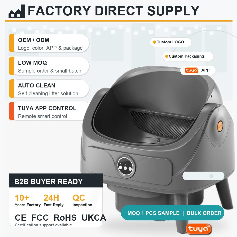 Private Label Smart Self Cleaning Easy Clean Cat Litter Box Camera Anti-Pinch Safety Quiet Operation 80L Large Capacity for MegaBDM