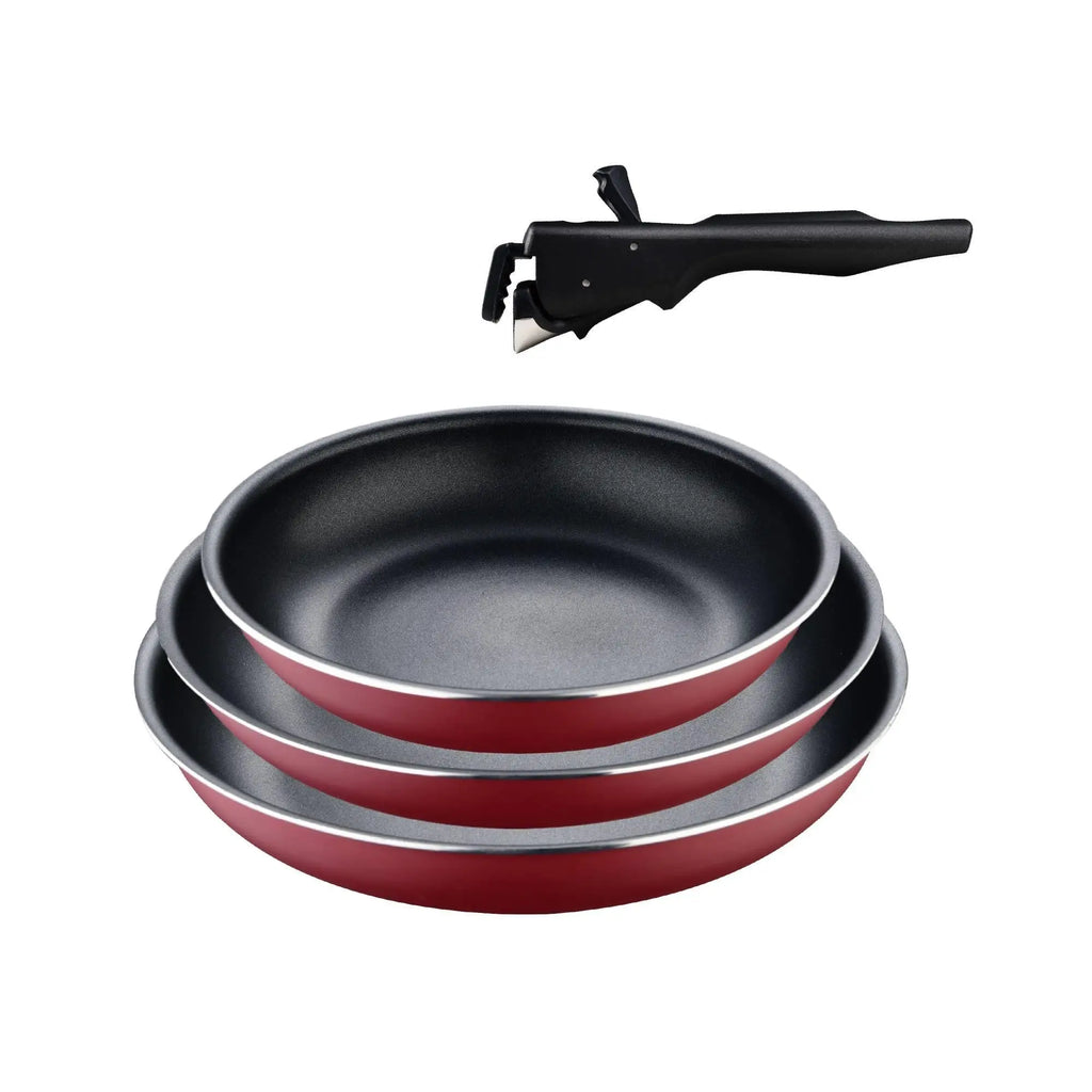 Bergner Click&Cook set of 3 frying pans 18/20/24cm red pressed aluminum + removable handle