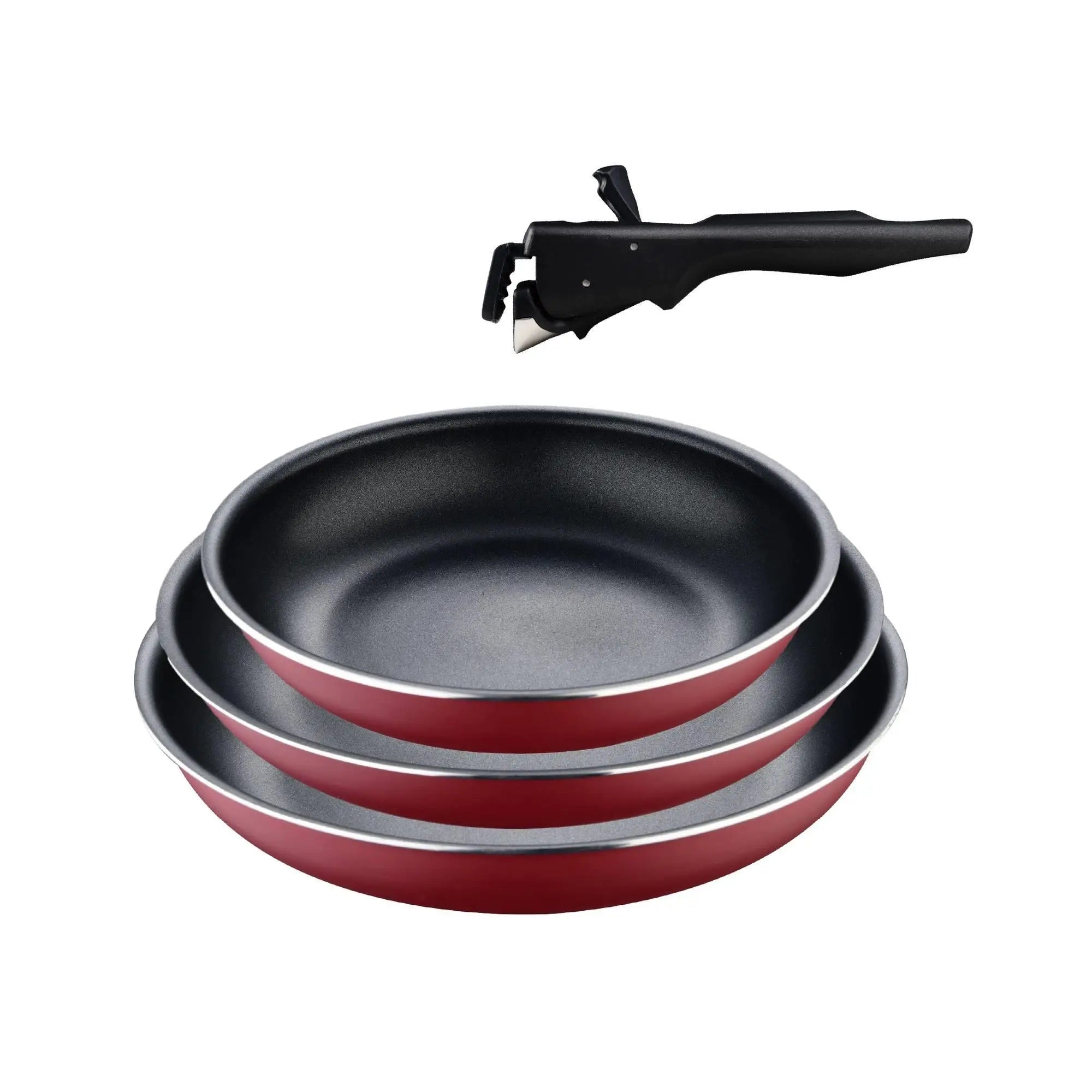 Bergner Click&Cook set of 3 frying pans 18/20/24cm red pressed aluminum + removable handle