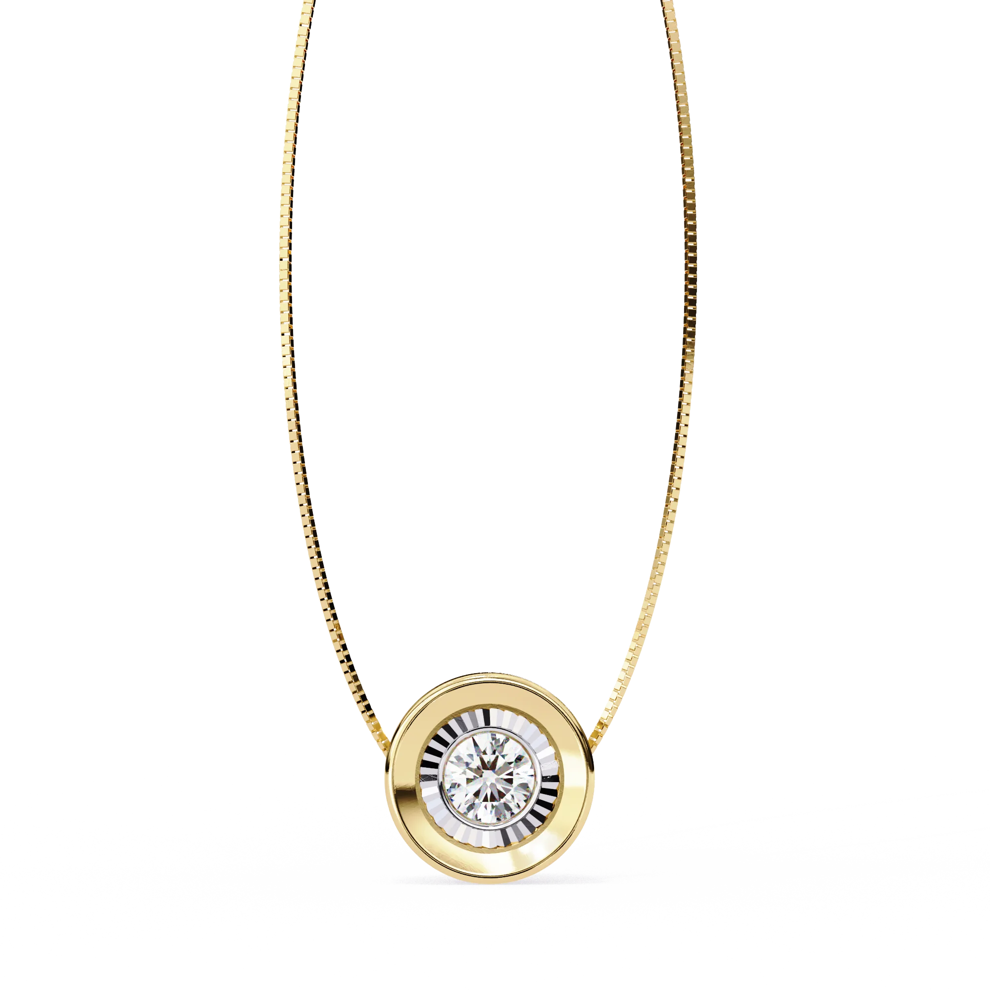 White Lab Grown Moissanite Round Shape E VS1 IGI Certified 0.25 Carat Bezel Sterling Silver Rhodium Plated Pendant Necklace