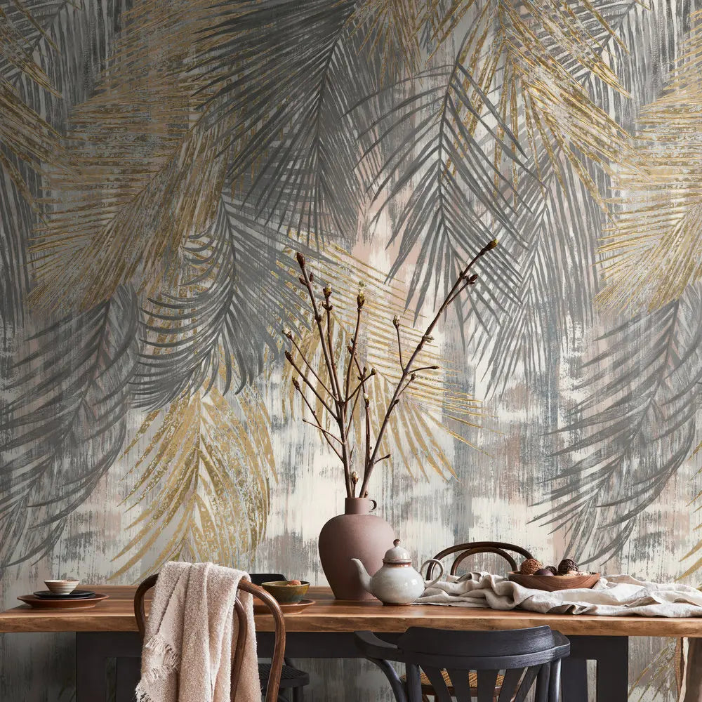 Germany Modern Floral Grey Money Beige White Non Woven Vinyl Wall Mural 2.80x1.59m for Bedroom Hospital Mall Dining & Gym