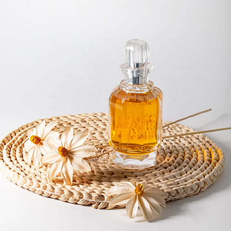 100ml Clear round Glass Perfume Bottle with Crown Cap Portable and Refillable Delicate and Fine Mist Spray Design