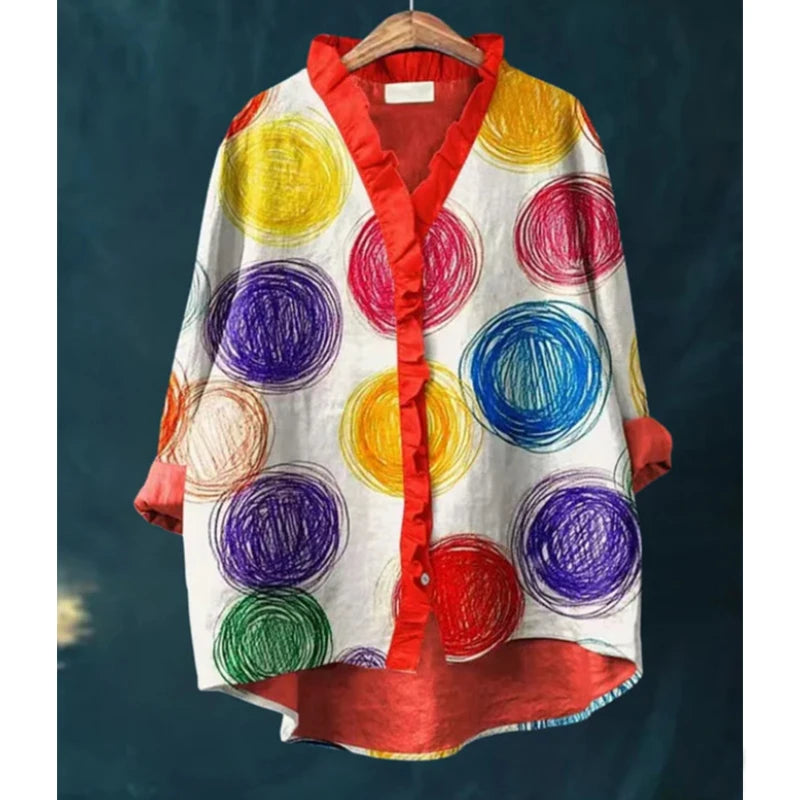 2025 Summer Women's Casual Comfortable and Loose Printed V-neck Shirt with Temperament Suitable for Commuting