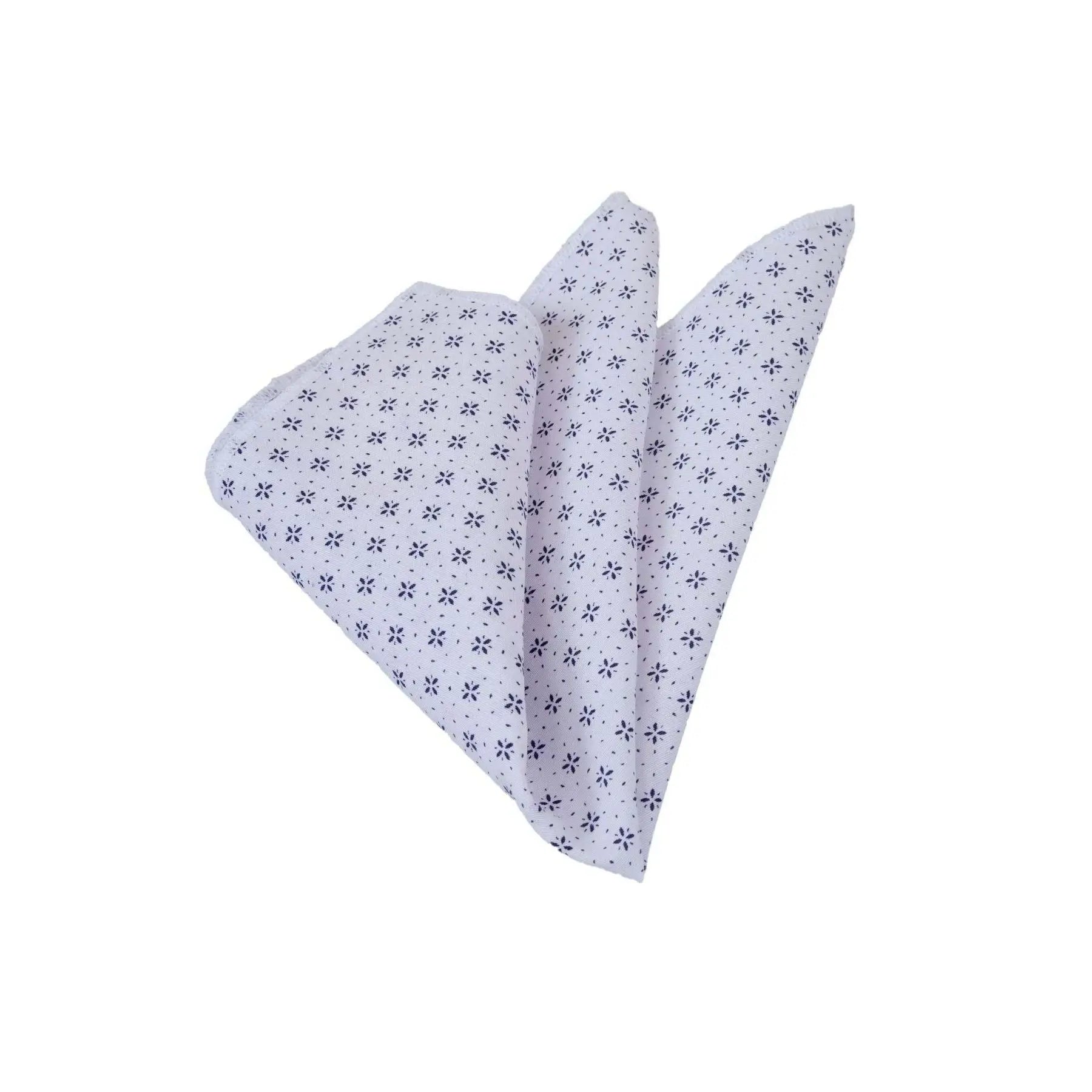 Navy Blue Floral Printed Cotton Collar Pocket Square Elegant Handkerchief on White Background