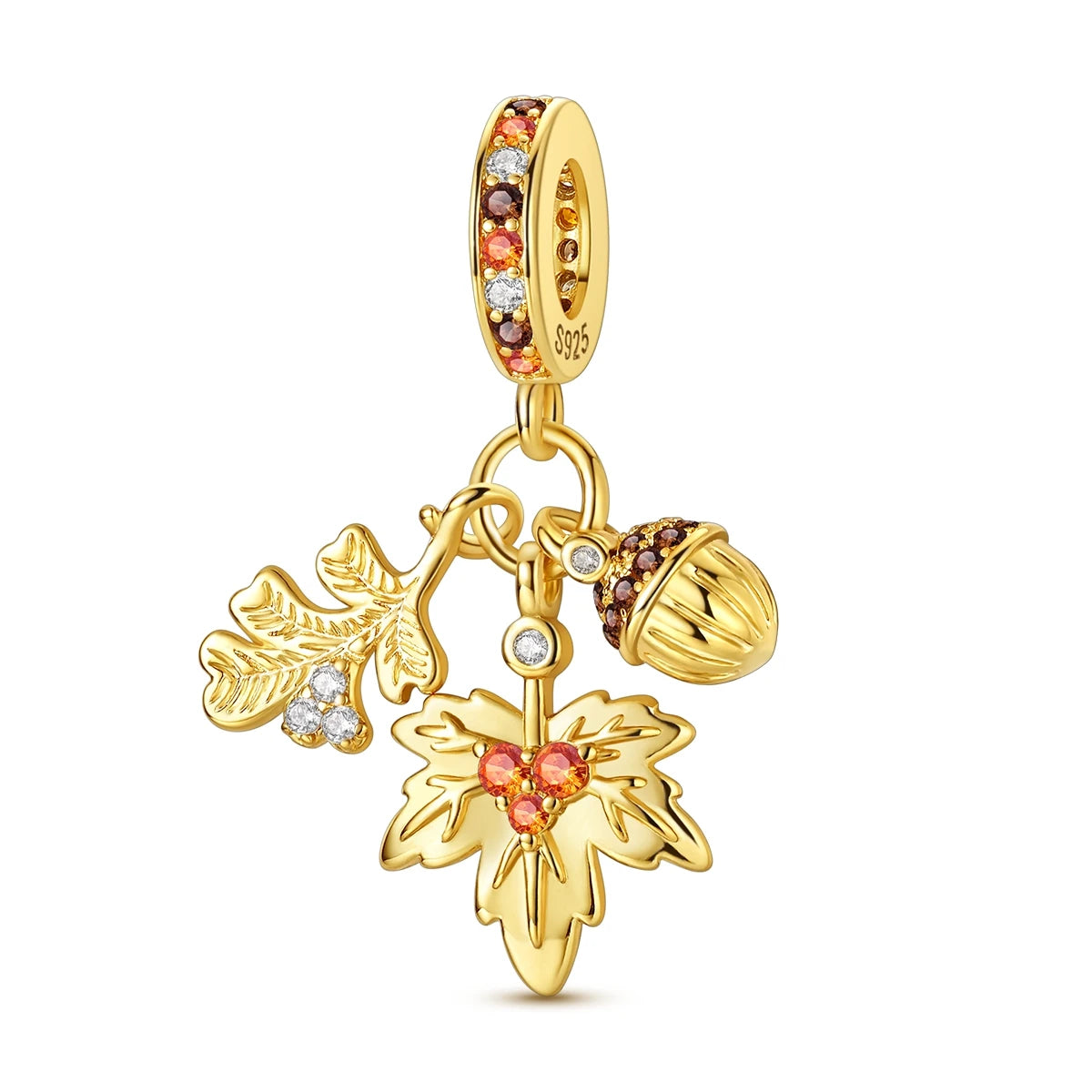 MULA Silver Autumn Series- Maple Leaf and Acorn Pendant Charms for Bracelet with Zircon for Party or Wedding Gift