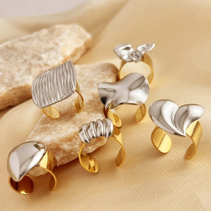 Fenyi Wholesale Jewelry Trend New Style 18k Gold Stainless Steel Contrast Gold and Silver Splicing Couple Men and Women Ring