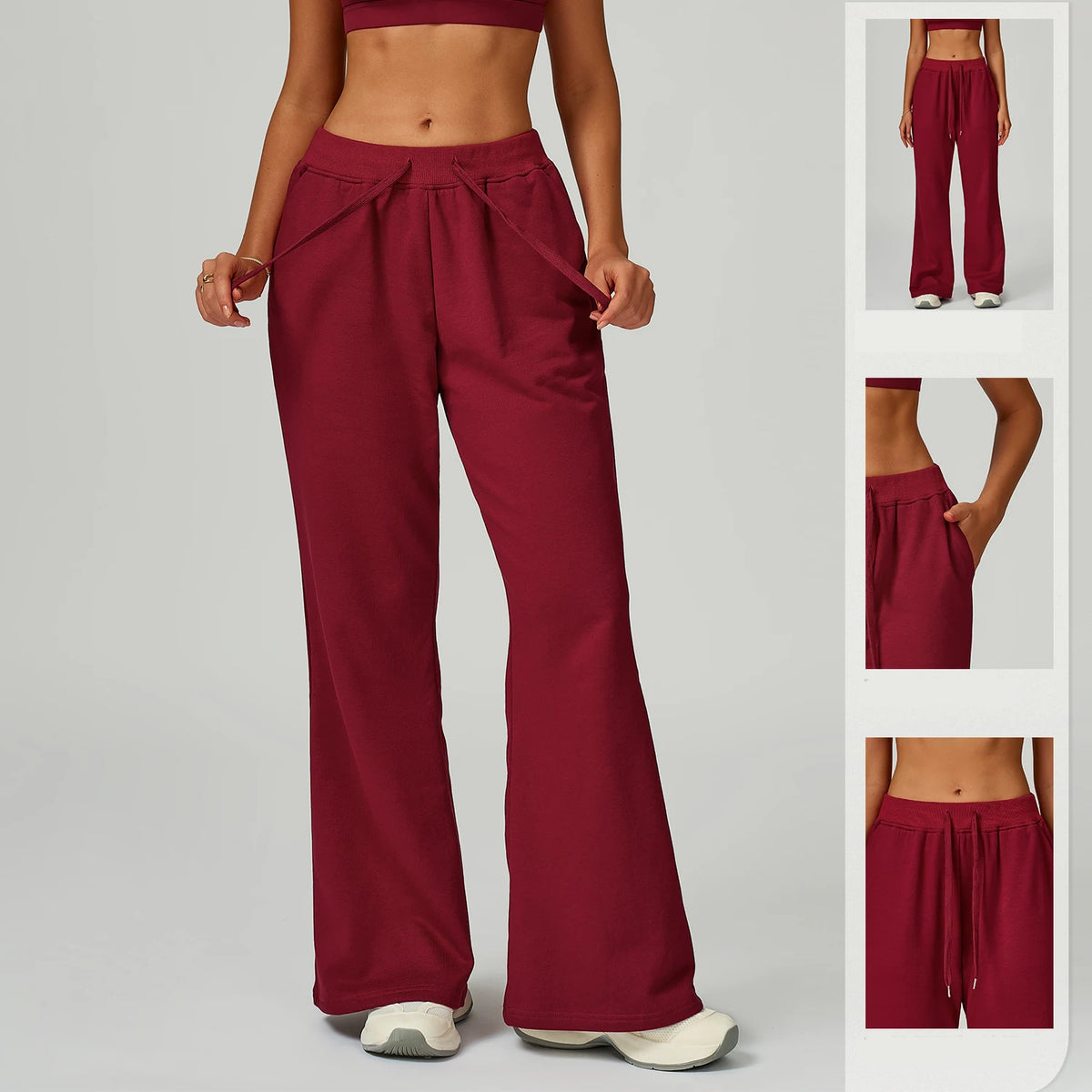 GC Cotton Loose Sports Sweatpants with Drawstring Pockets Straight-leg Casual Trousers Versatile Sports Pants for Women Yoga MegaBDM