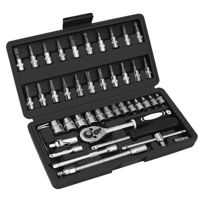 Multi-function OEM Red/Black 46-Piece Chrome Vanadium Steel Hard Case Hand Car Bike Repair Tool Set for Mechanic 1 Set