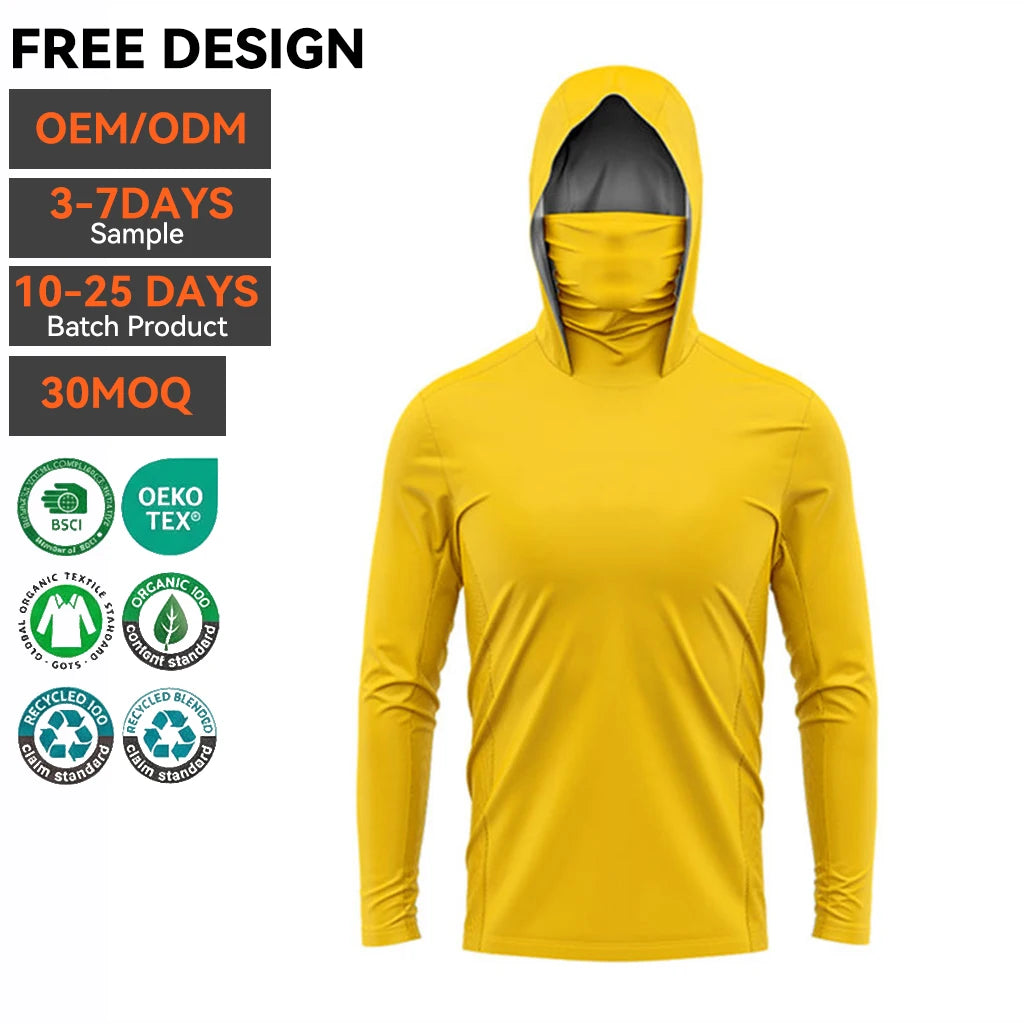 OEM Wholesale Fishing Shirt Hoodie Long Sleeve Sports Quick Dry Breathable UV Protection Outdoor Face Mask Shirt Fishing Wear