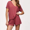 Pajama Short Set for Women Bamboo Jersey Ladies Loungewear Short Sleeve Women's Sleepwear Organic Two Piece Pyjama Set