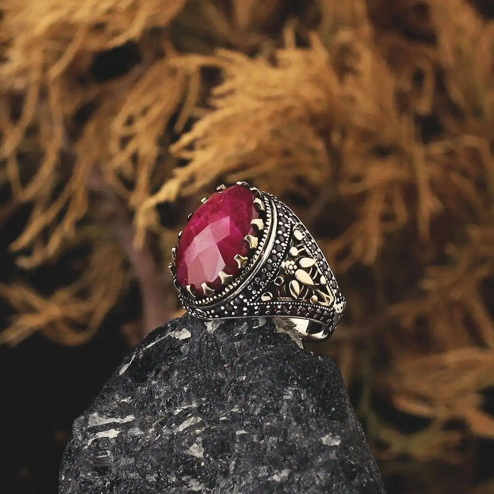 Wholesale Azuris VALKH1058 925 Sterling Silver Men's Ottoman Style Ring From Turkey with Naturel Aqeeq Stone