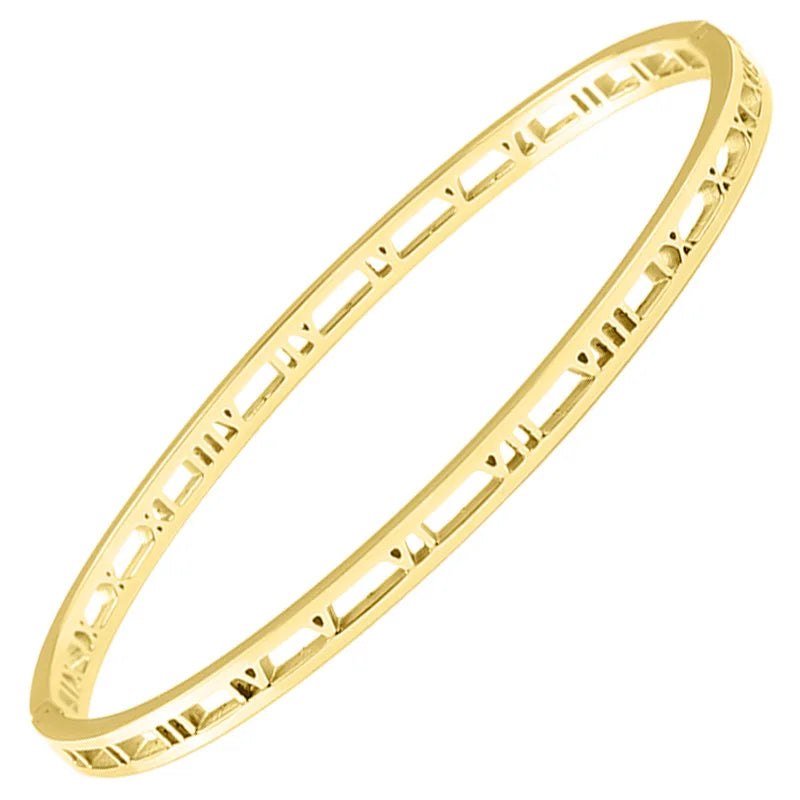 Hot Sale Stainless Steel Gold Bangle Narrow Roman Numerals Bracelet Romantic Jewelry Gifts for Women