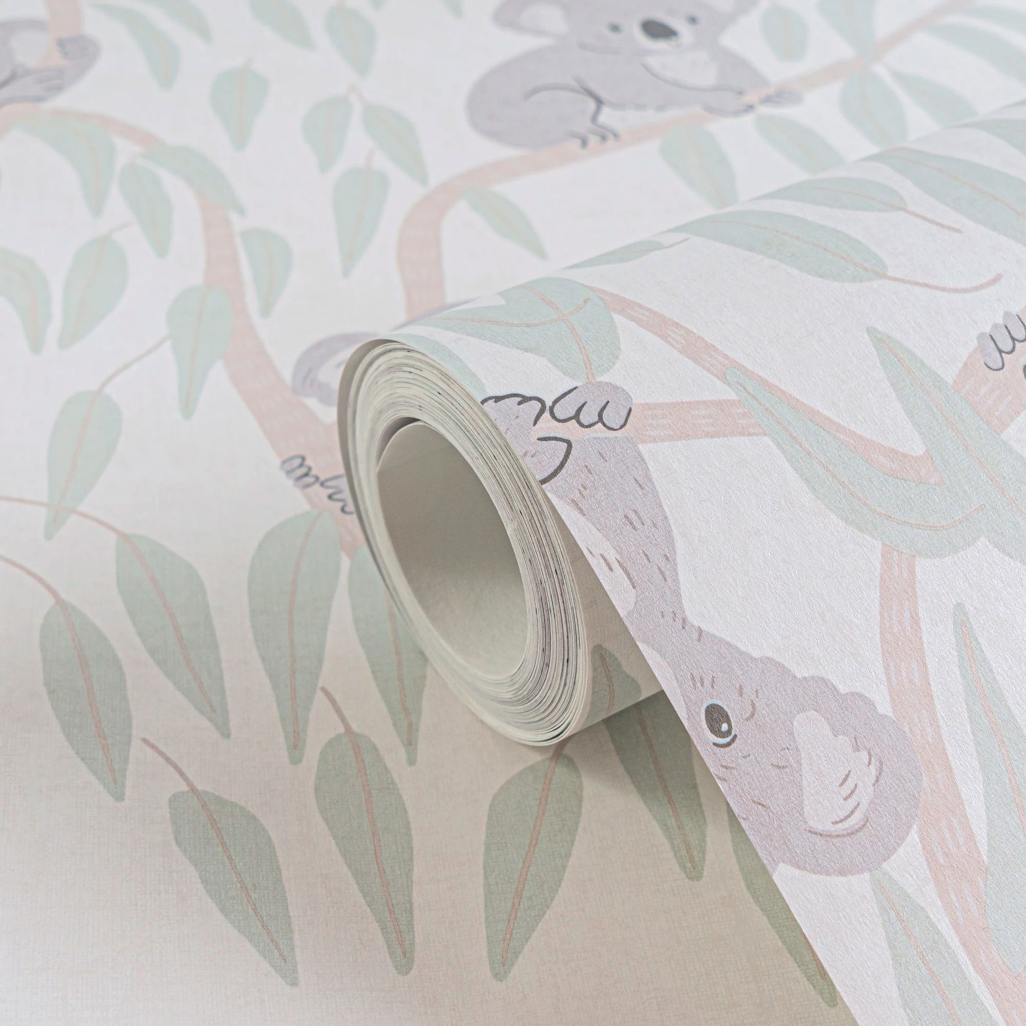 Made Germany Non Woven Wallpaper Rolls Koala Bear Beige Cream Green Leaves Wash-Resistant Light Resistant Living Room Hotel