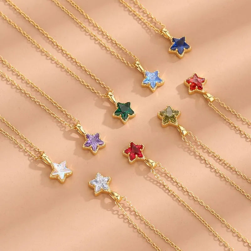 Low MOQ Wholesale Mini Birth Stone Jewelry Choker 925 Sterling Silver Cz Star Necklace