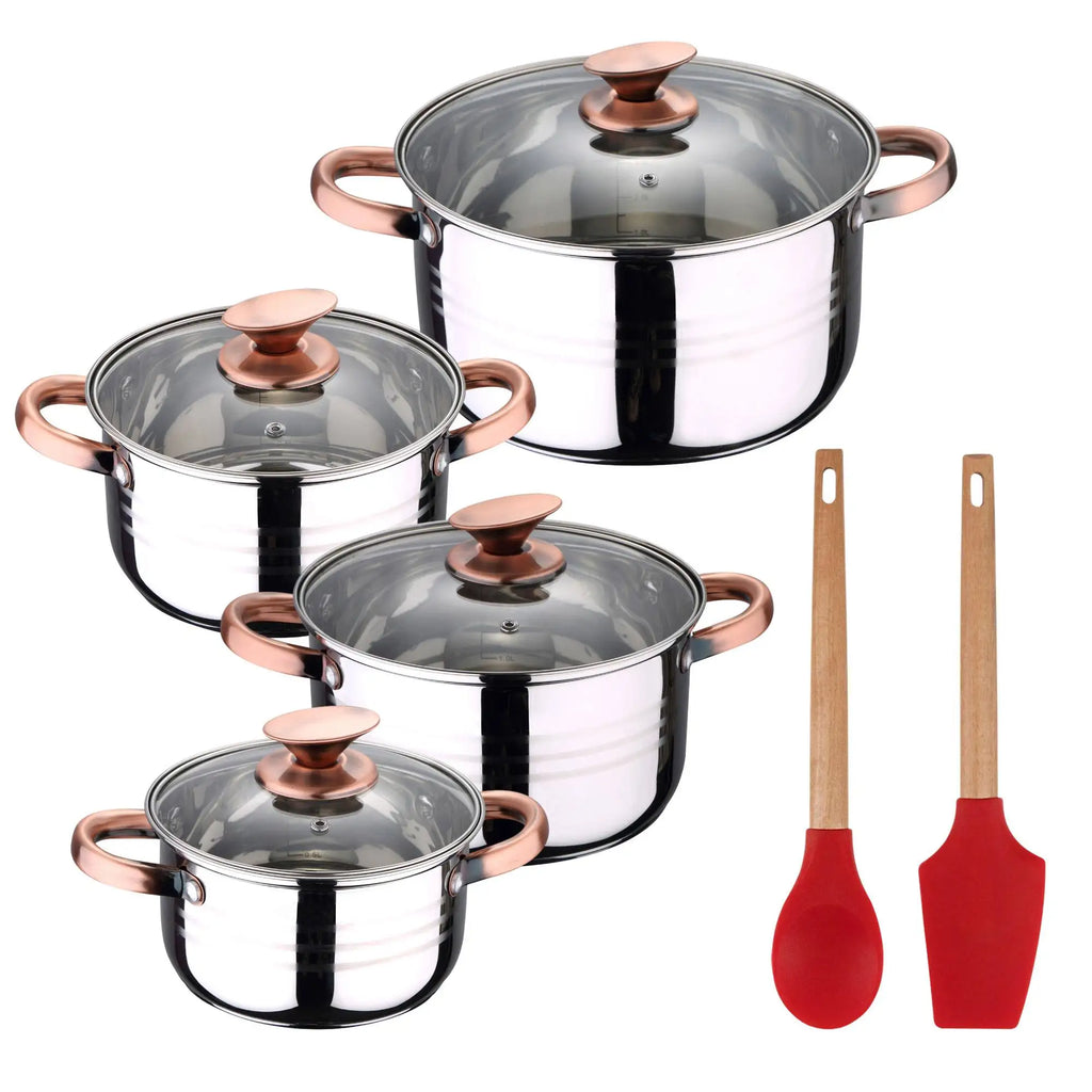 8pc stainless steel cookware set suitable for induction San Ignacio Premium Collection + Bergner EXCALIBUR 2-piece cookware set