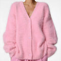 2025 A/W New Women's EU & US Cross-Border Mink Cashmere V-Neck Knit Cardigan - Loose Solid Color Outerwear-2