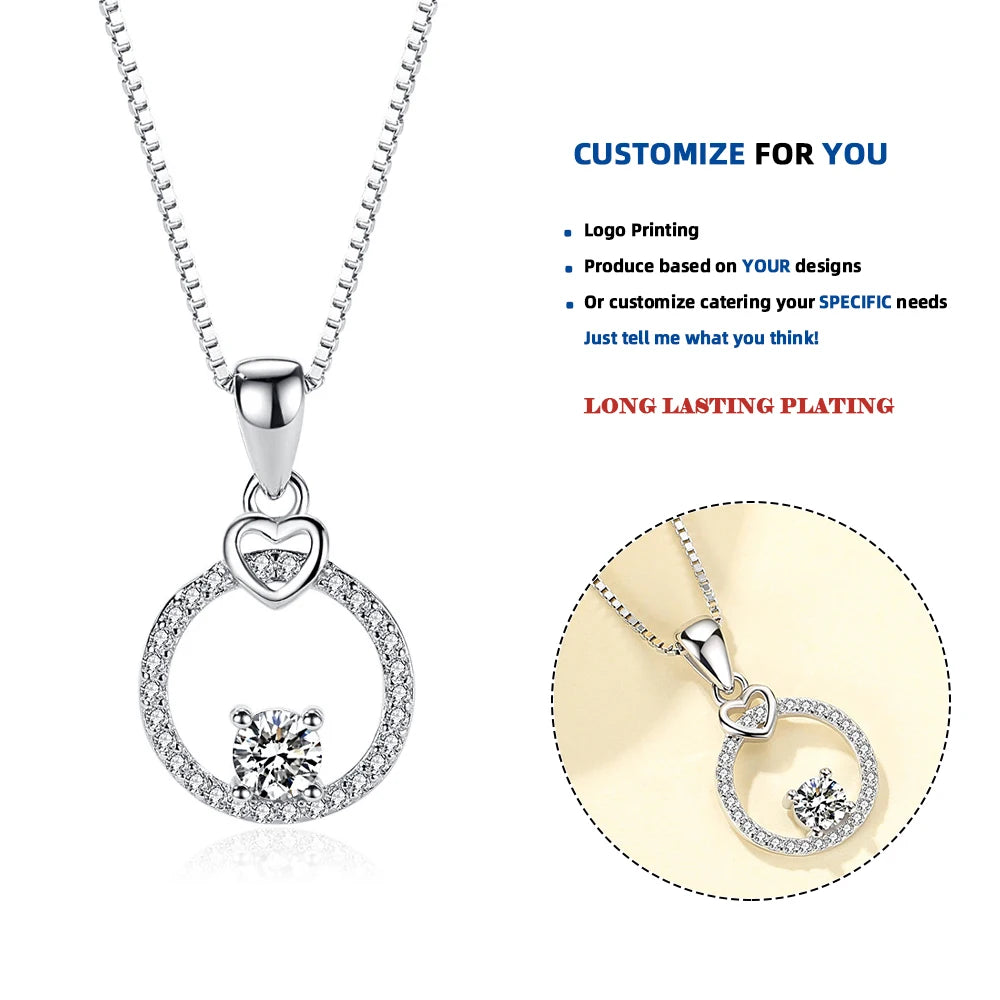 D468 Women 925 Sterling Silver Double Heart Pave Zircon Stone Pendant for Necklace Round Neck Gold Rhodium Plated for Gift