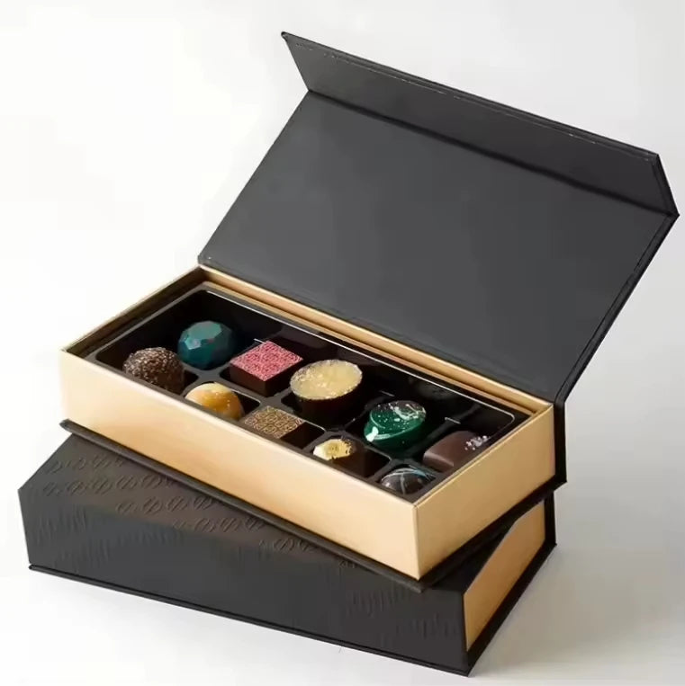 Custom Logo High-End Luxury Eco-Friendly Recyclable Rigid Paper Box for Chocolate Candy UV Embossing Sponge Lining Magnetic