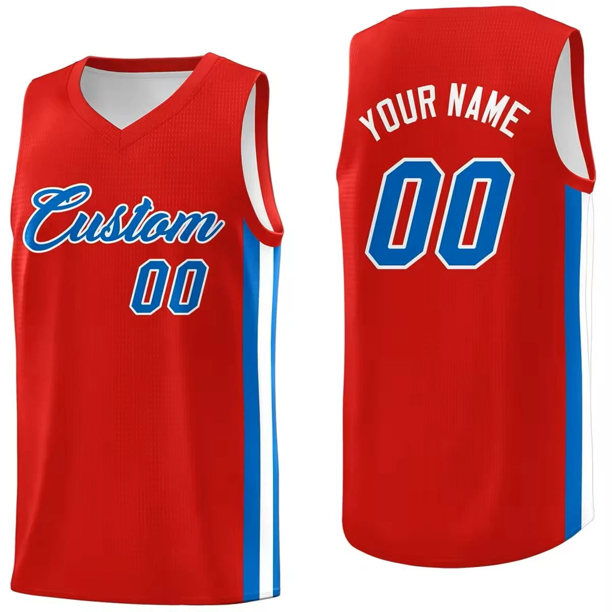 Custom Reversible Basketball Jersey Set Red Blue White Sublimated V-Neck Sleeveless Mesh Uniform For Youth Adult Training Game
