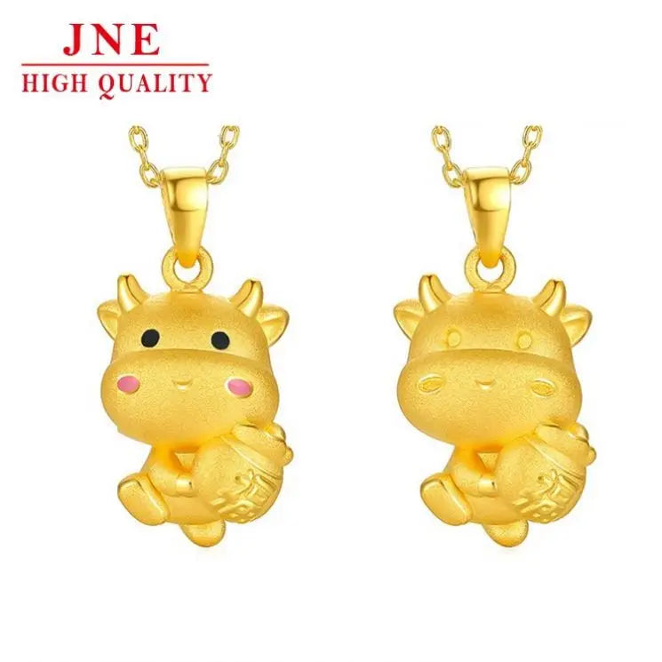Alluvial Gold Zodiac Year Lucky Bag Cute Ox Pendant Women's Imitation Gold 24k Long-time Non-fading Cow Clavicle Necklace