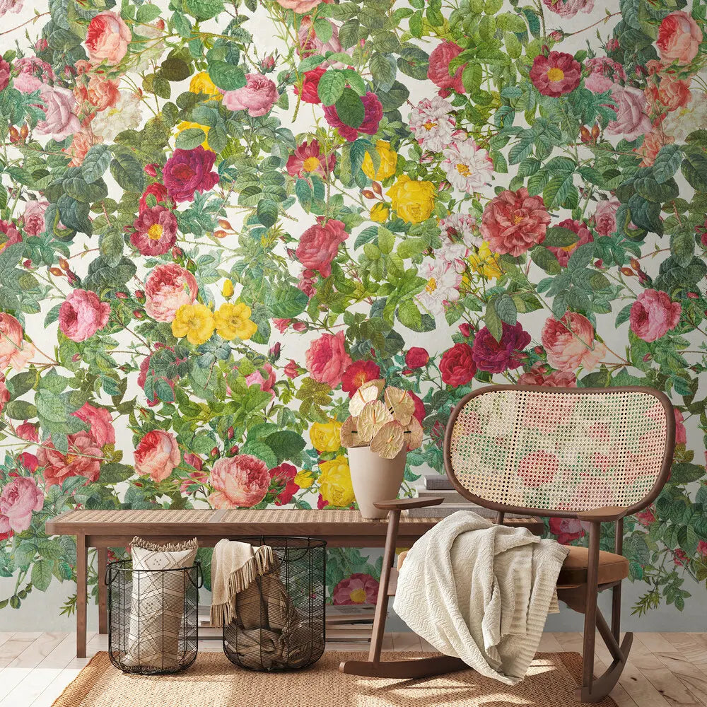 Germany Made Photo Wallpaper Floral Green Pink Red Yellow Non Woven Vinyl Wall Mural Roses Hotel Bedroom Hospital Removable