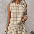 2025 Summer Fashion French-Style Casual 2-Piece Outfit Above Knee Sleeveless Vest Top Shorts Woven with Plain Dyed Technique