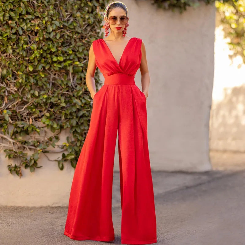 Fashion Summer New Arrival Slim Fit Jumpsuit High-Waisted Slimming One-Piece Straight Wide-Leg Pants for Women Wholesale Custom