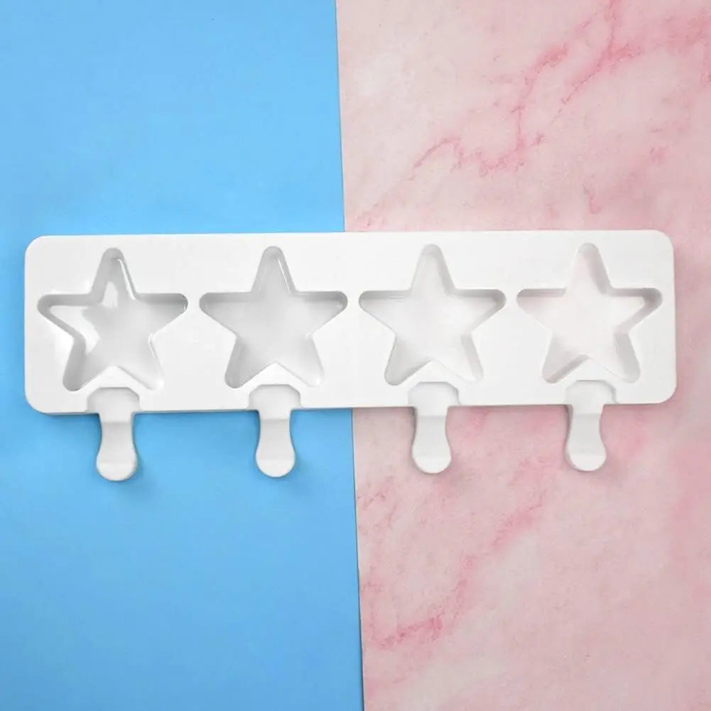 1 Pack Star Shape Popsicle Molds 4-Cavity Silicone Ice Pop Molds for Kids and Adults Cake Making Homemade Popsicle Ice Cream