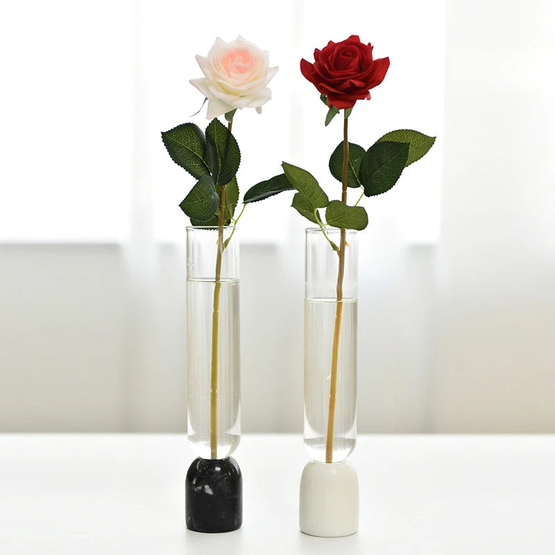 Marble Base Glass Vase Minimalist Tube Flower Holder Home Decor Modern Durable Eco-Friendly Propagator Kit Tabletop Decorative MegaBDM
