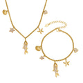 Lucky Koi Fish Star Heart Multi Charm Zircon Necklace Bracelet Set for Women Elegant Jewelry Gift