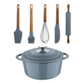 Cast iron casserole dish with lid 25.5x12cm (5L) + Set of 5 silicone and wooden utensils NOIA San Ignacio