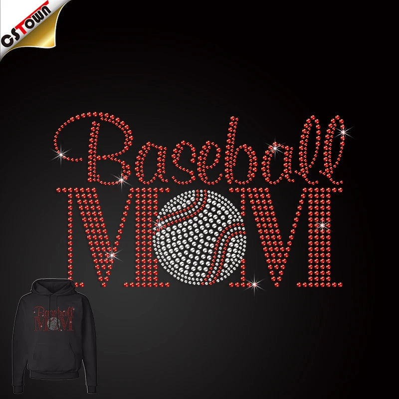 Hot Sales Baseball Mom Iron on Rhinestone Transfer  Dtf Iron on Transfer